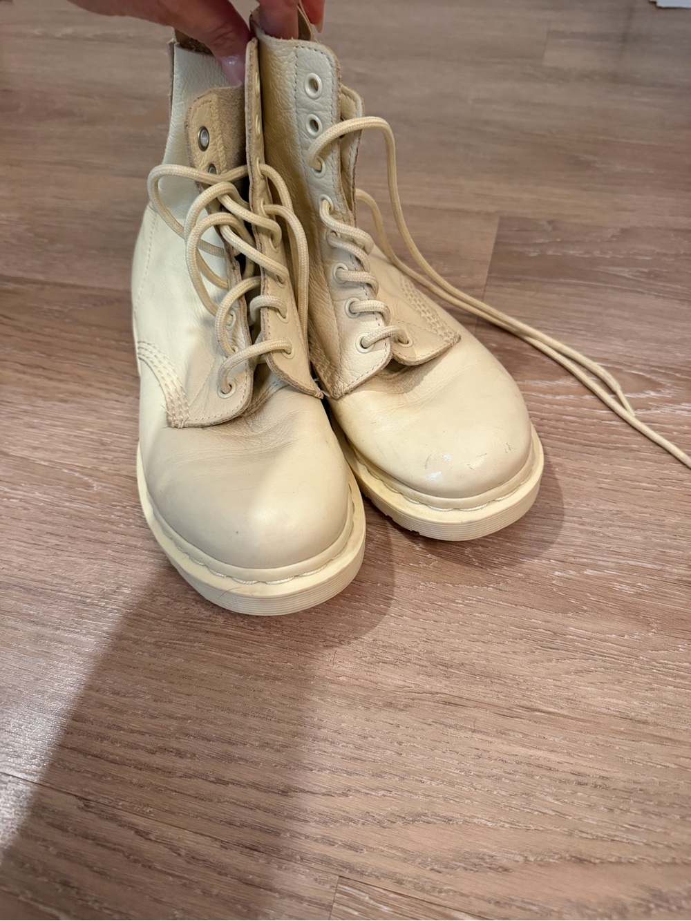 Dr. Martens Cream Lace-Up Leather Combat Boots